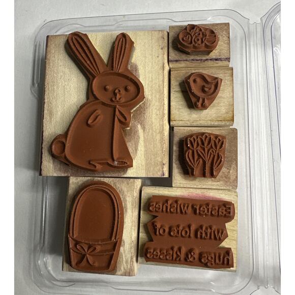 Stampin' Up! Bunny Hugs Wood Stamp Set of 6 Easter, Basket, Eggs, Chick, Tulips - Picture 4 of 4